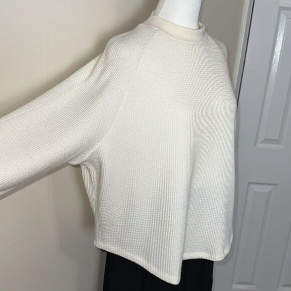 Madewell XL Ivory Waffle Knit Mock Neck Long Sleeve Thermal Top - Picture 8 of 16